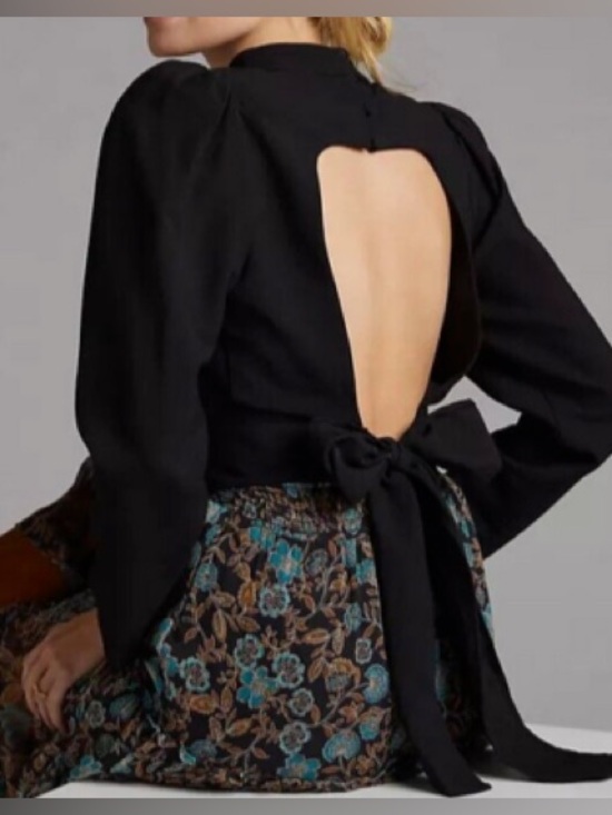 Anthropologie Tops - Anthropologie Sz 6 Maeve Open-Back Blouse Top Bow Tie back Black